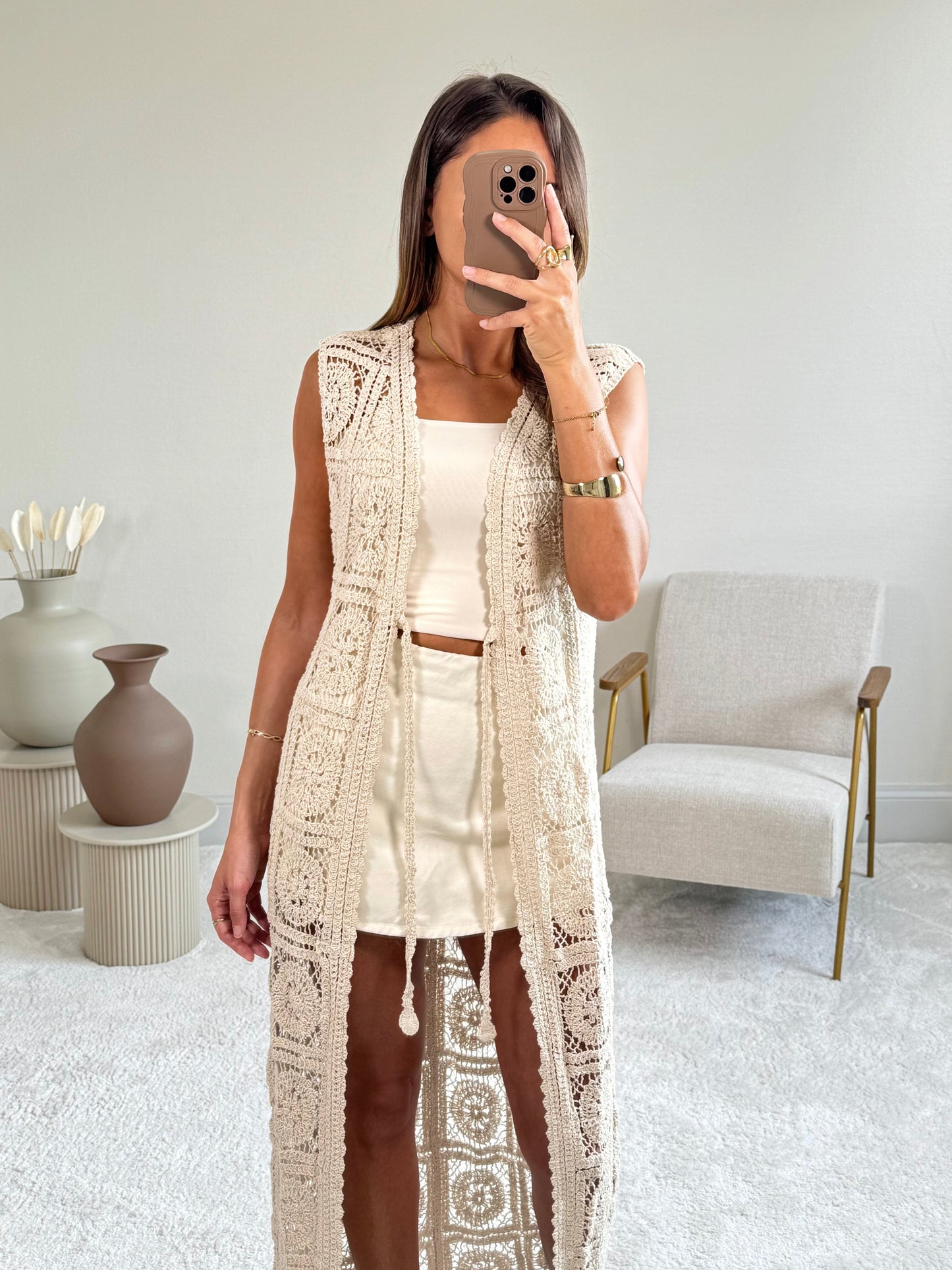 MAYA - Gilet long en crochet