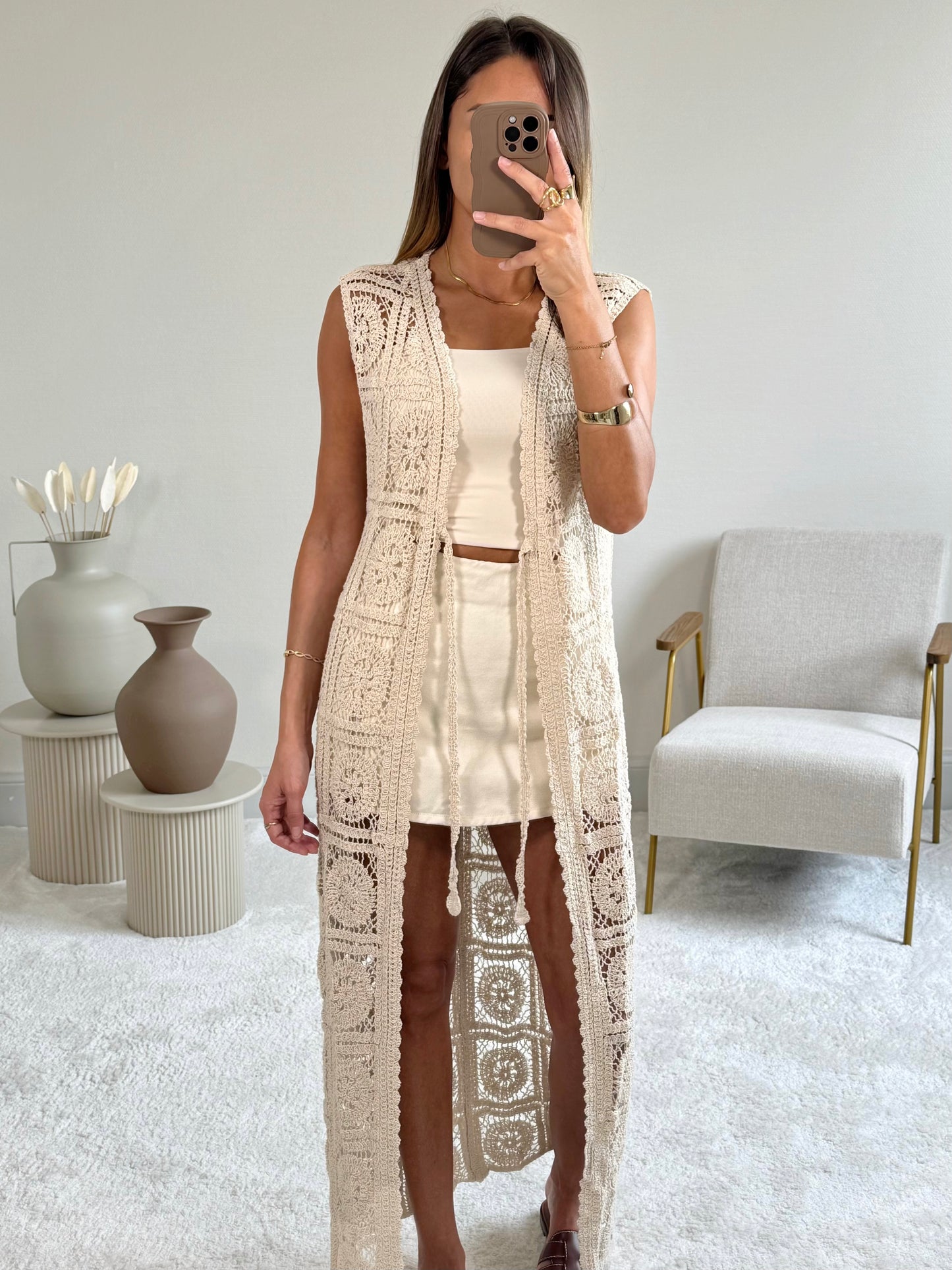 MAYA - Gilet long en crochet