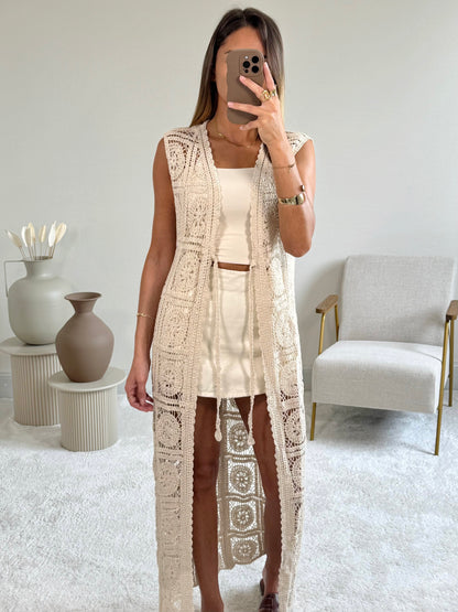 MAYA - Gilet long en crochet
