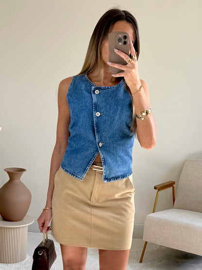 LUNA - Top Gilet denim sans manches