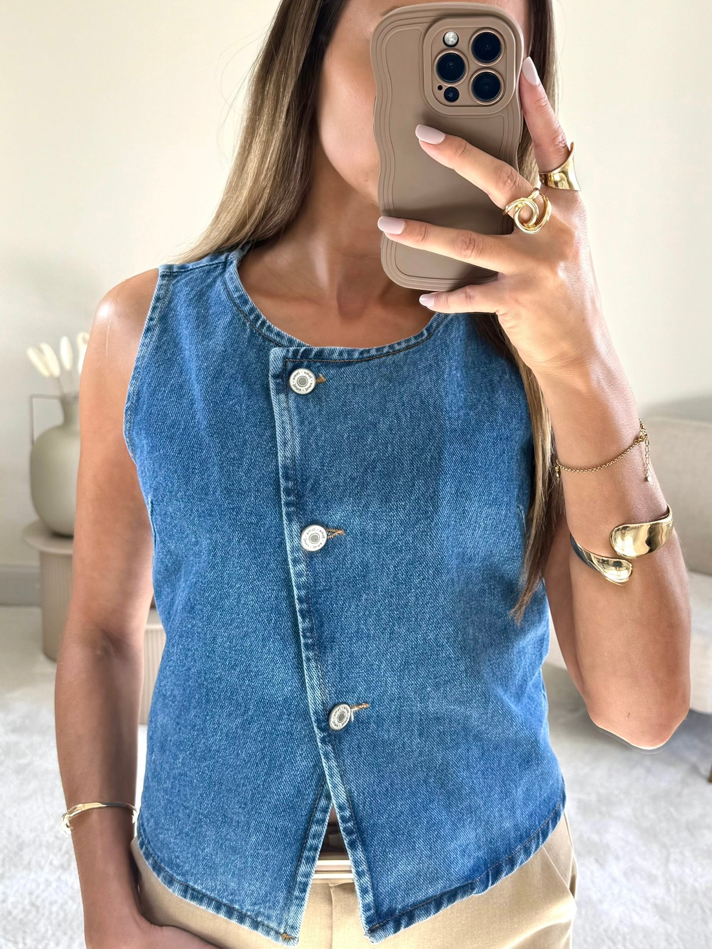 LUNA - Top Gilet denim sans manches