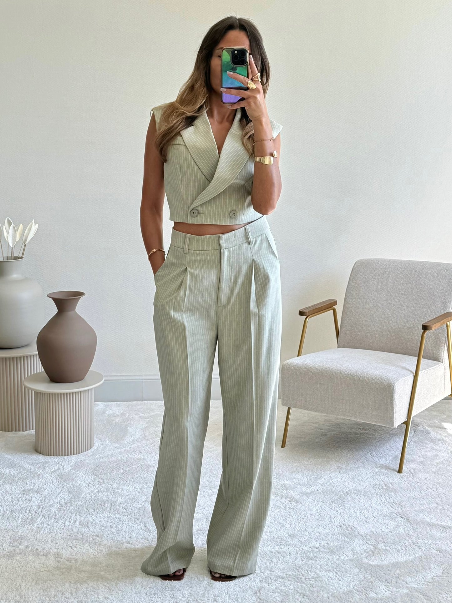 ELVY - Ensemble Tailleur Vert Pantalon